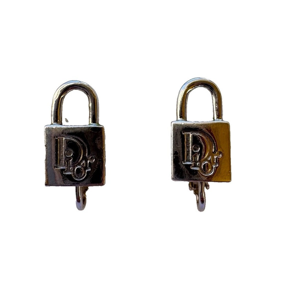 Vtg Christian Dior by John Galliano Logo Padlock Earrings
